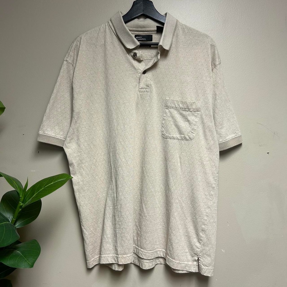 Marc Edwards Vintage 90s Cream Diamond Patterned Polo Shirt Mens XL Swift Dry